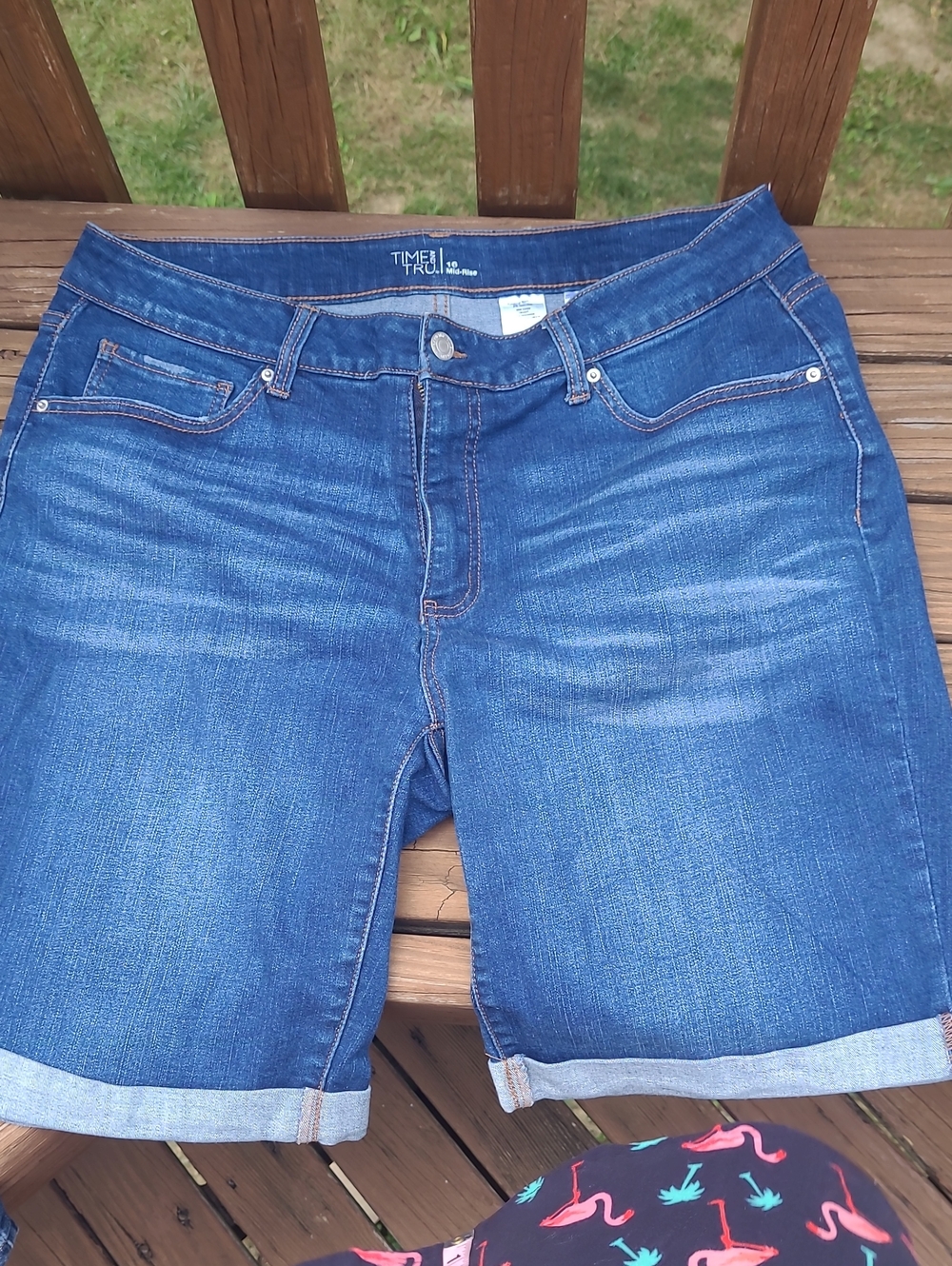 Time and Tru Rolled Cuff Dark Blue Denim Bermuda Shorts